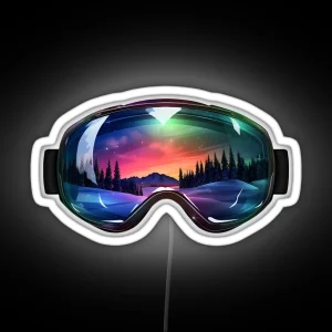 Ski Goggles Sledding Goggles Colorful Northern Lights Winter Mountain Reflection RGB Neon Sign