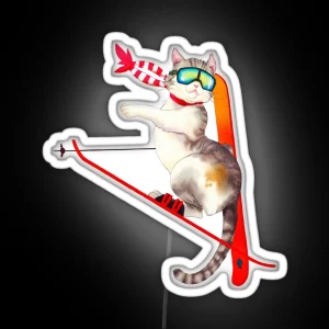 Ski Japanese Cat Digital Watercolor RGB Neon Sign