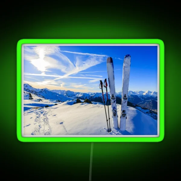 Ski Mountain Scene RGB Neon Sign