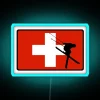 Ski patrol neon sign in vibrant blue hues