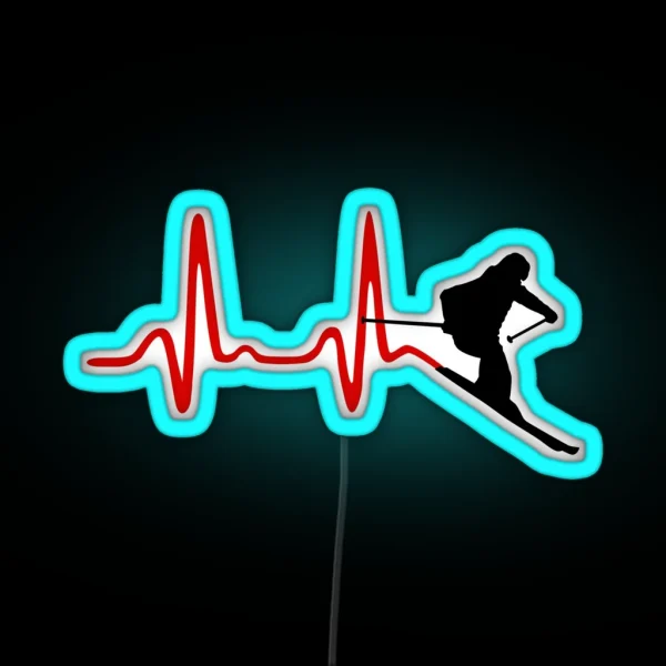 Ski Skiing Heartbeat RGB Neon Sign