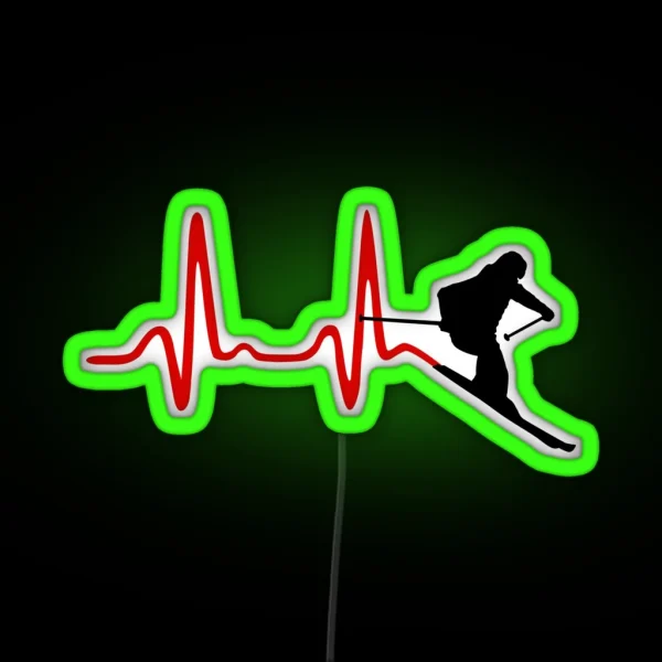 Ski Skiing Heartbeat RGB Neon Sign