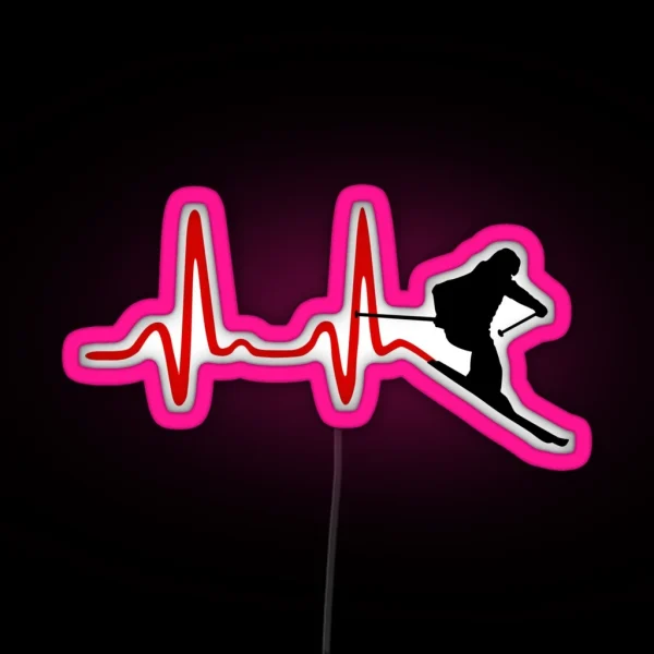 Ski Skiing Heartbeat RGB Neon Sign