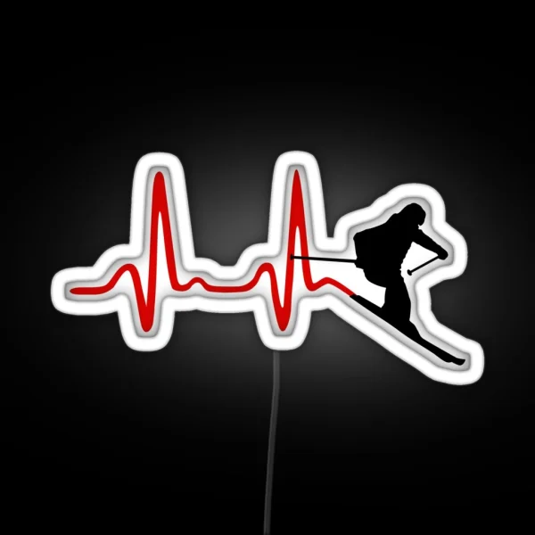 Ski Skiing Heartbeat RGB Neon Sign