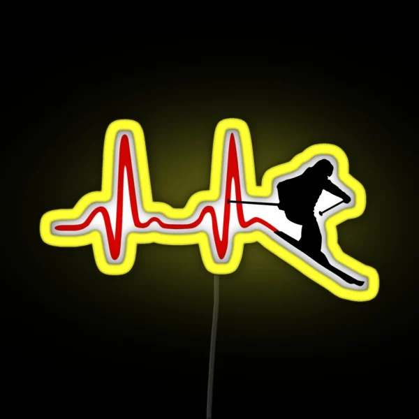 Ski Skiing Heartbeat RGB Neon Sign