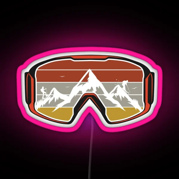 Ski Touring Mountains Heartbeat Ski Goggle Skiing RGB Neon Sign