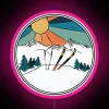 Neon ski sign with pink and green letters reading 'Ski You Later'