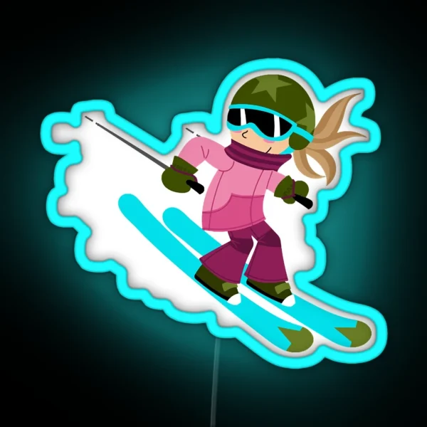 Skier Girl RGB Neon Sign