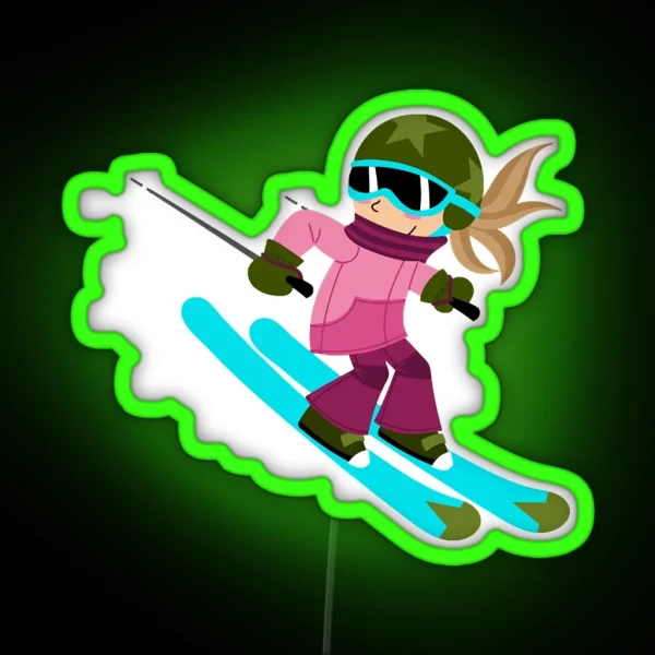 Skier Girl RGB Neon Sign