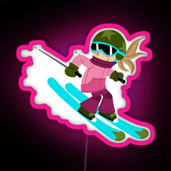 Skier Girl RGB Neon Sign