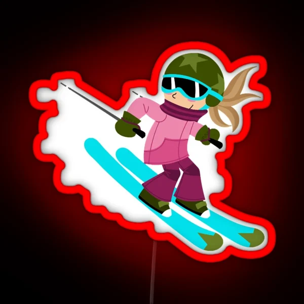 Skier Girl RGB Neon Sign