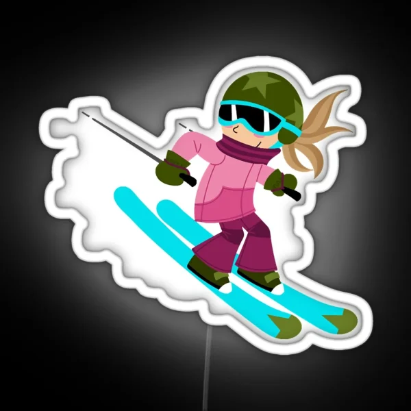 Skier Girl RGB Neon Sign