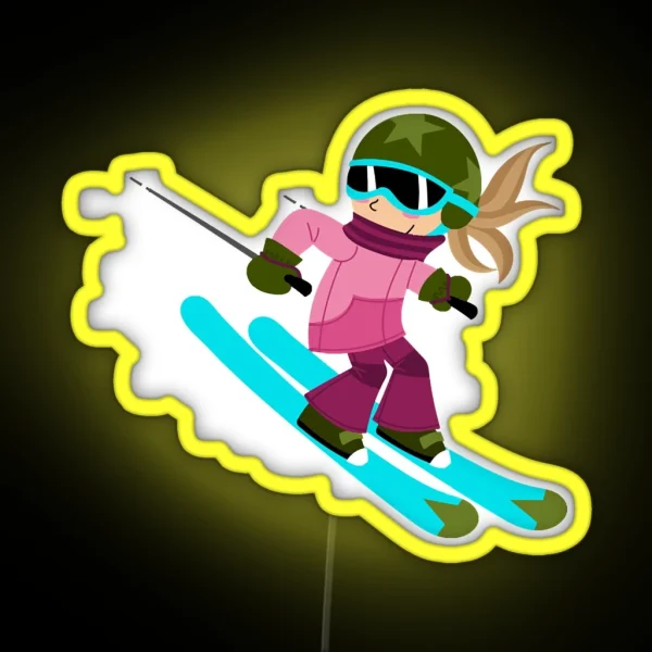 Skier Girl RGB Neon Sign