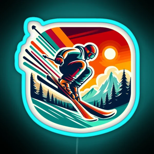 Skier Graphic Design Winter Edition RGB Neon Sign
