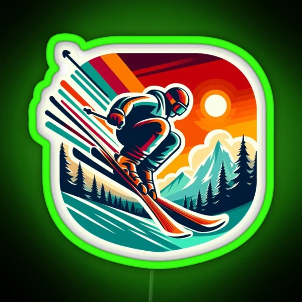 Skier Graphic Design Winter Edition RGB Neon Sign