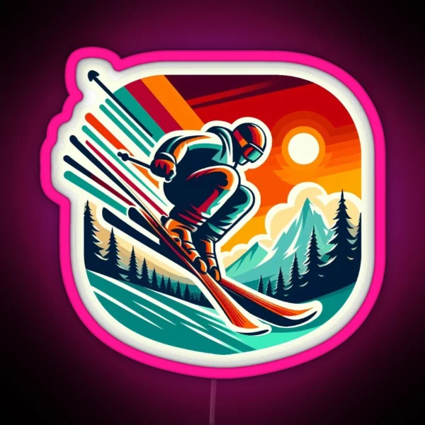 Skier Graphic Design Winter Edition RGB Neon Sign