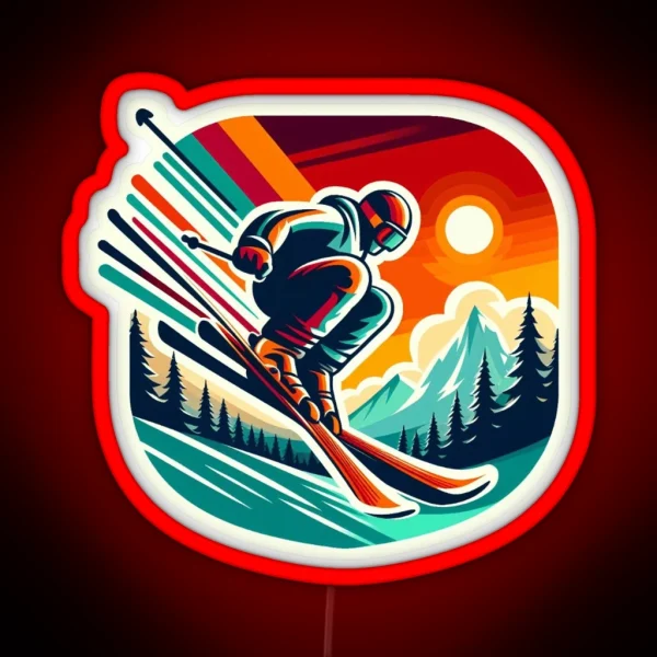 Skier Graphic Design Winter Edition RGB Neon Sign
