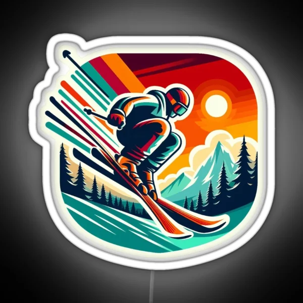 Skier Graphic Design Winter Edition RGB Neon Sign