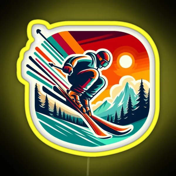 Skier Graphic Design Winter Edition RGB Neon Sign