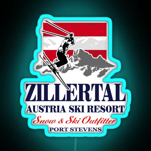 Skiing Austria Zillertal Flag RGB Neon Sign