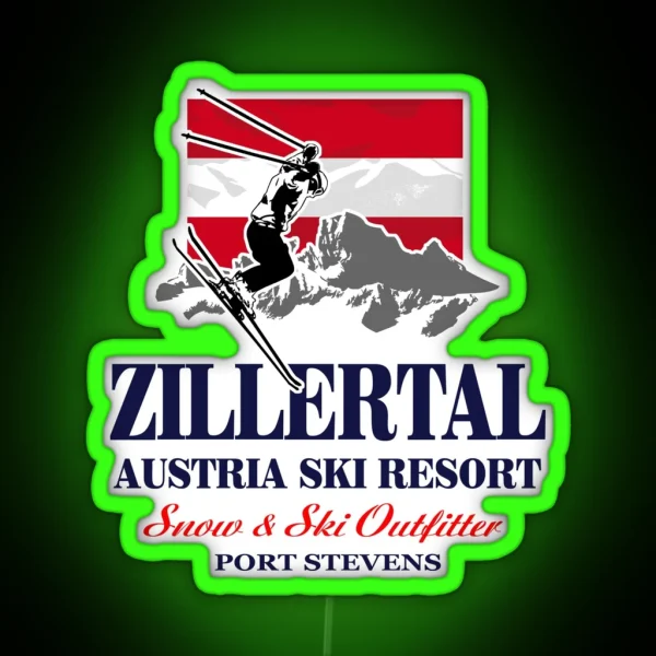 Skiing Austria Zillertal Flag RGB Neon Sign