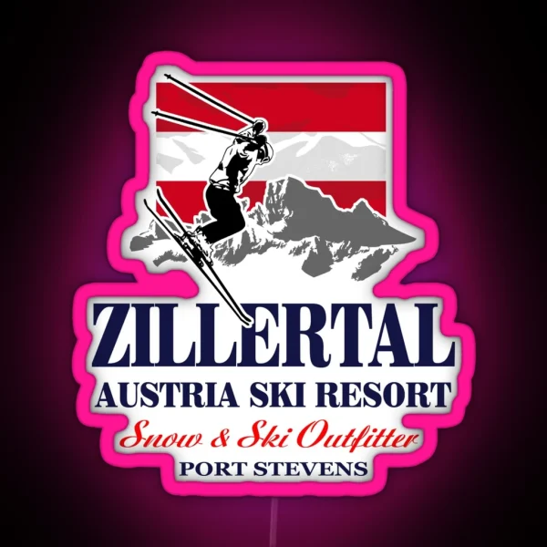 Skiing Austria Zillertal Flag RGB Neon Sign