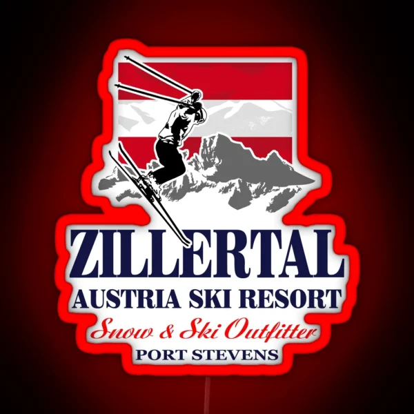 Skiing Austria Zillertal Flag RGB Neon Sign