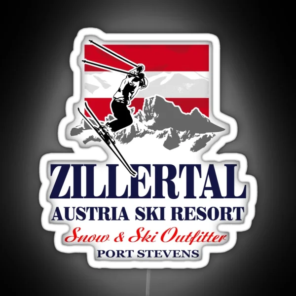 Skiing Austria Zillertal Flag RGB Neon Sign