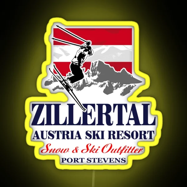 Skiing Austria Zillertal Flag RGB Neon Sign