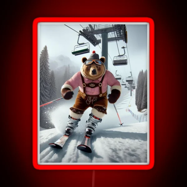 Skiing Bear In Lederhosen RGB Neon Sign