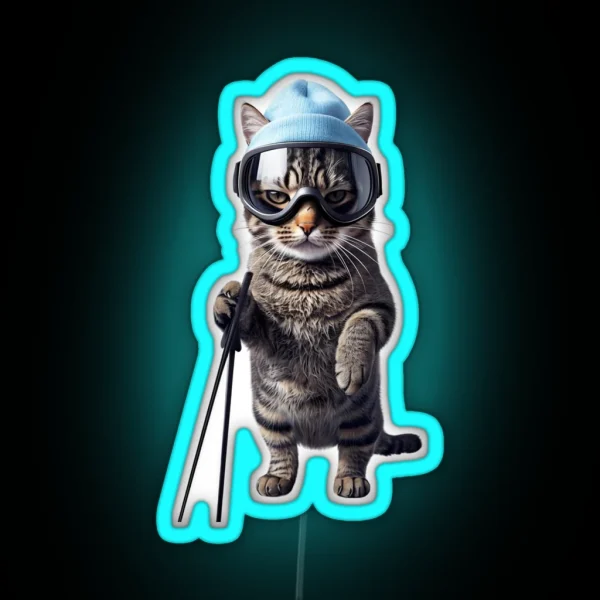 Skiing Cat RGB Neon Sign