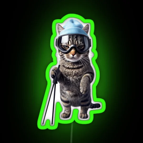 Skiing Cat RGB Neon Sign