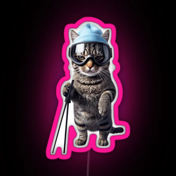 Skiing Cat RGB Neon Sign