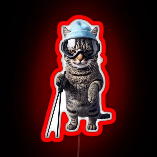 Skiing Cat RGB Neon Sign