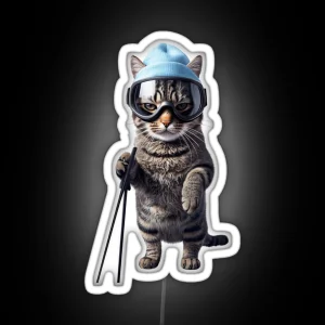 Skiing Cat RGB Neon Sign