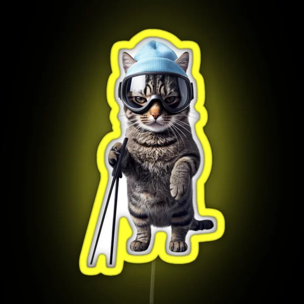 Skiing Cat RGB Neon Sign