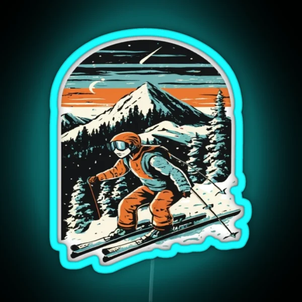 Skiing In The Alps On Snow Ski Season RGB Neon Sign