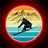 Vintage skiing resort scene with neon sign