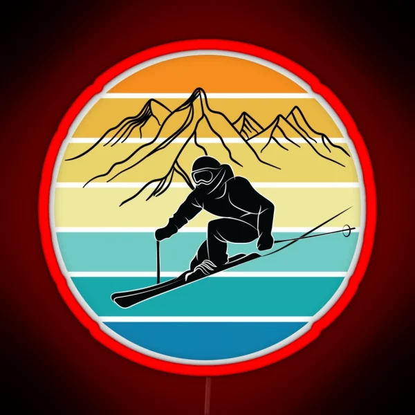 Skiing Lover Vintage Ski Resort Skier Winter RGB Neon Sign