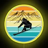 Winter sports enthusiast skiing at a vintage ski resort