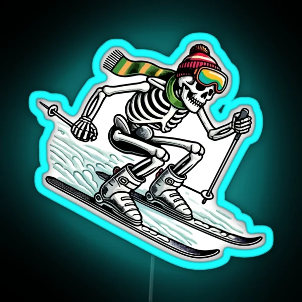 Skiing Skeleton Winter Adventure With A Twist RGB Neon Sign