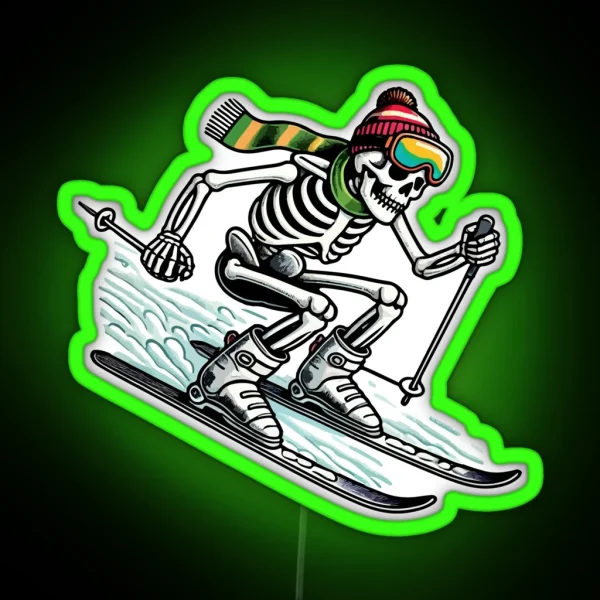 Skiing Skeleton Winter Adventure With A Twist RGB Neon Sign