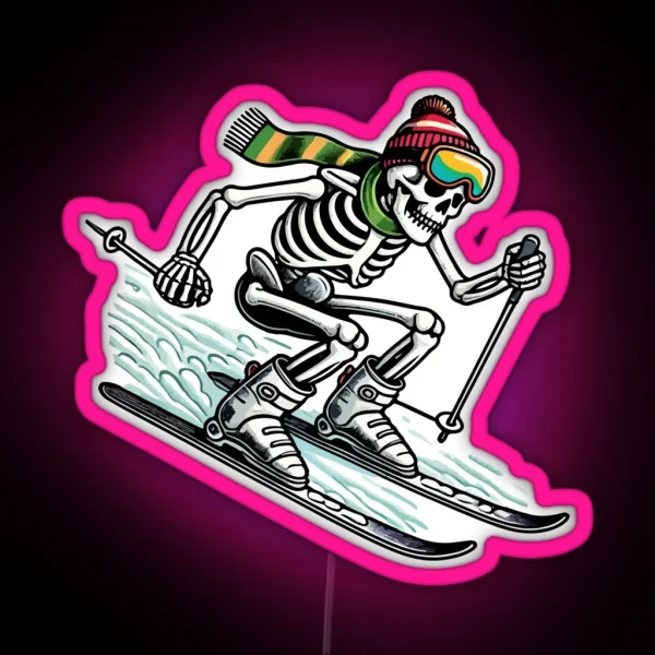 Skiing Skeleton Winter Adventure With A Twist RGB Neon Sign