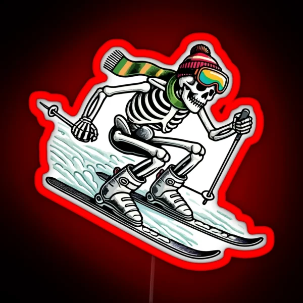 Skiing Skeleton Winter Adventure With A Twist RGB Neon Sign