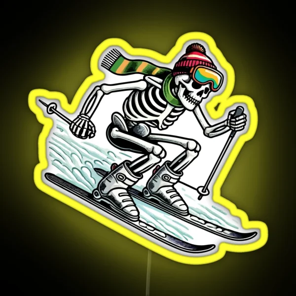 Skiing Skeleton Winter Adventure With A Twist RGB Neon Sign