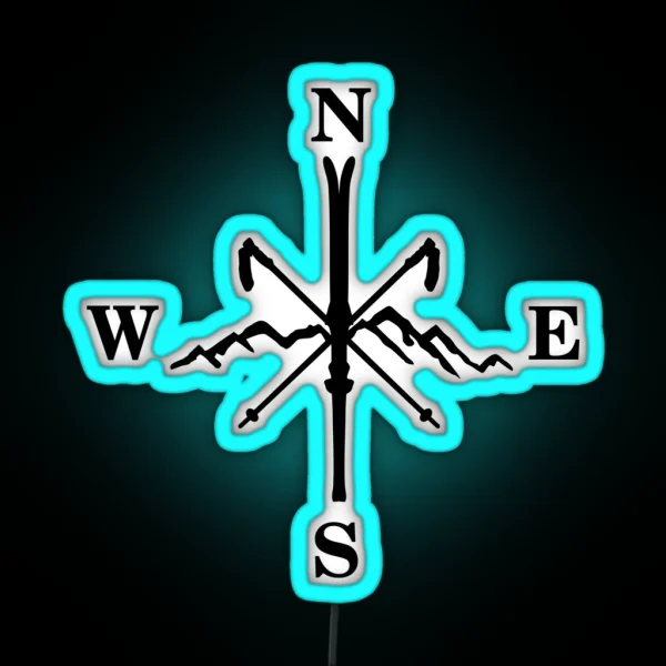 Skiing Skis Mountains And Compass RGB Neon Sign