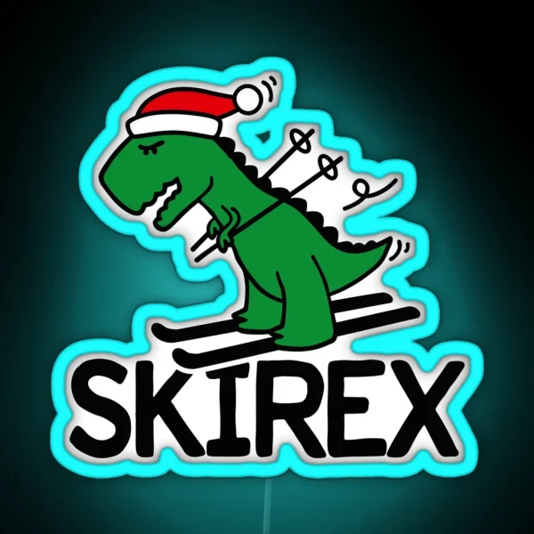 Skirex T Rex Ski Skiing Dinosaur Christmas RGB Neon Sign