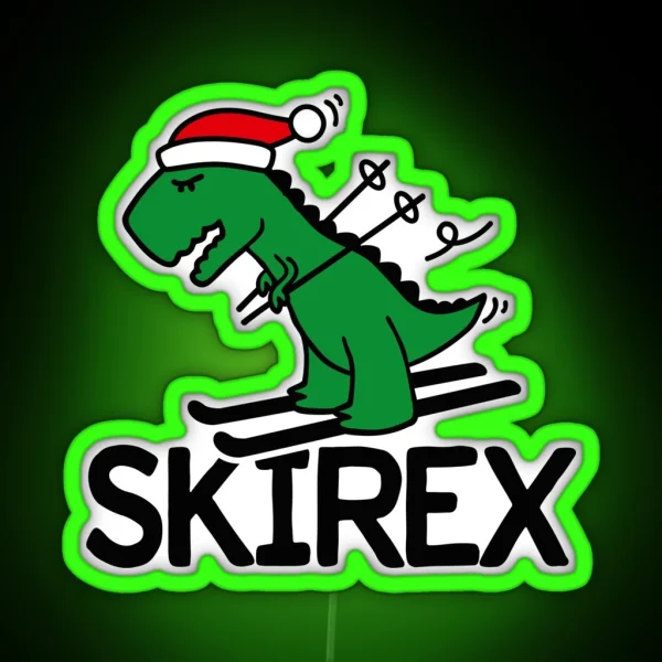 Skirex T Rex Ski Skiing Dinosaur Christmas RGB Neon Sign