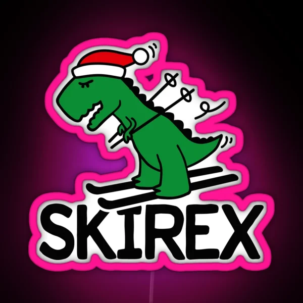 Skirex T Rex Ski Skiing Dinosaur Christmas RGB Neon Sign
