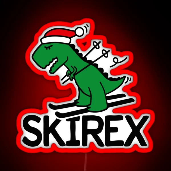 Skirex T Rex Ski Skiing Dinosaur Christmas RGB Neon Sign